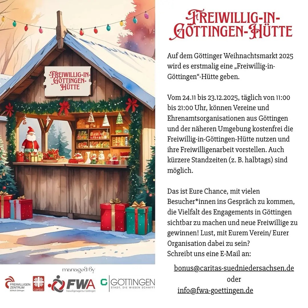 Insta-Kachel mit einer Weihnachtsmarkt-Hütte als Grafik.